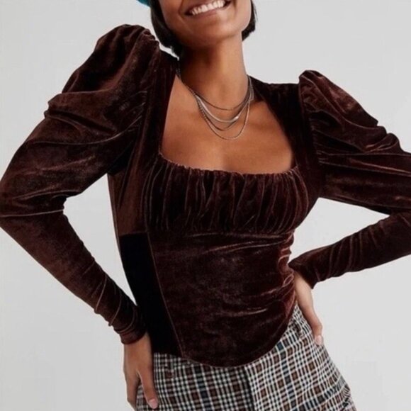 Free People Tops - Free People Hold Me Brown Velvet Top XS